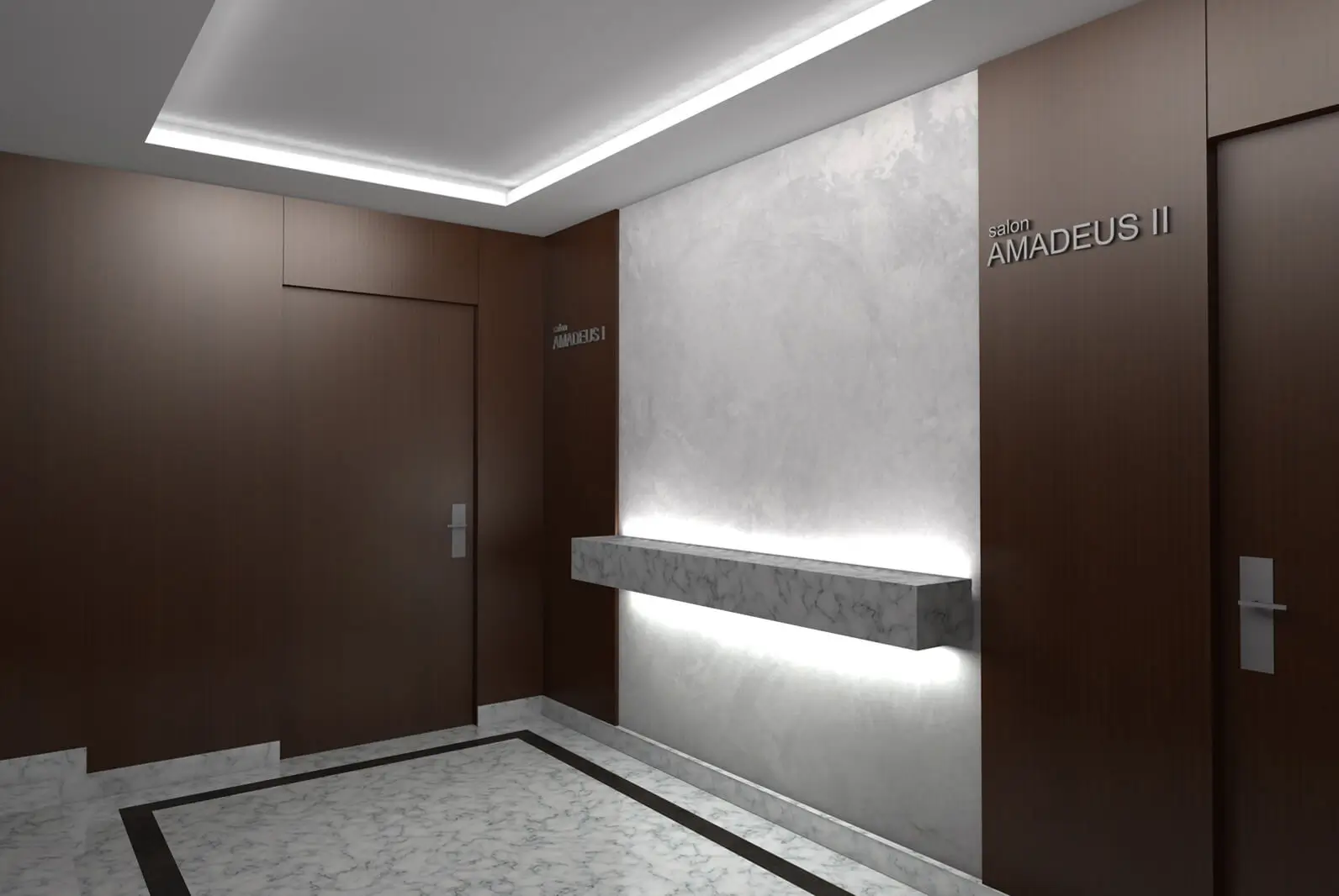 Entrada a los salones Amadeus I y II para eventos y reuniones de empresa en el Hotel Mozart, centro de Valladolid.